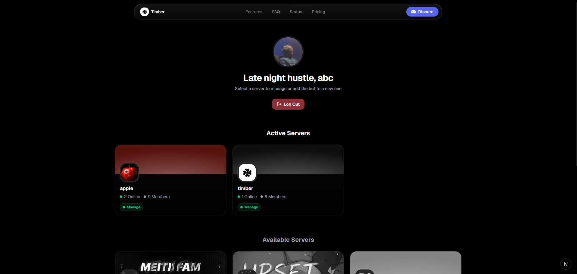 Timber Dashboard Menu